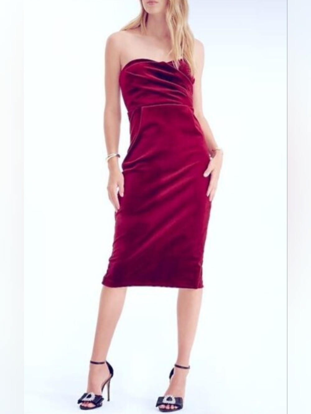 Express Burgundy Wine Red Velvet Sweetheart Strapless Holiday Midi Dress